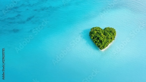 Heart-shaped island paradise tropical ocean aerial photography serene environment dreamlike viewpoint natural beauty concept