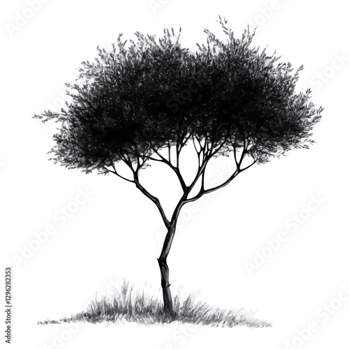 Tamarisk tree minimalist 2D vector graphic illustration sketch on a white background.

