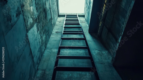 A ladder, symbolizing the gradual ascent of a business towards growth, stands tall, its rungs representing the various milestones and challenges encountered along the way, culminating in the summit