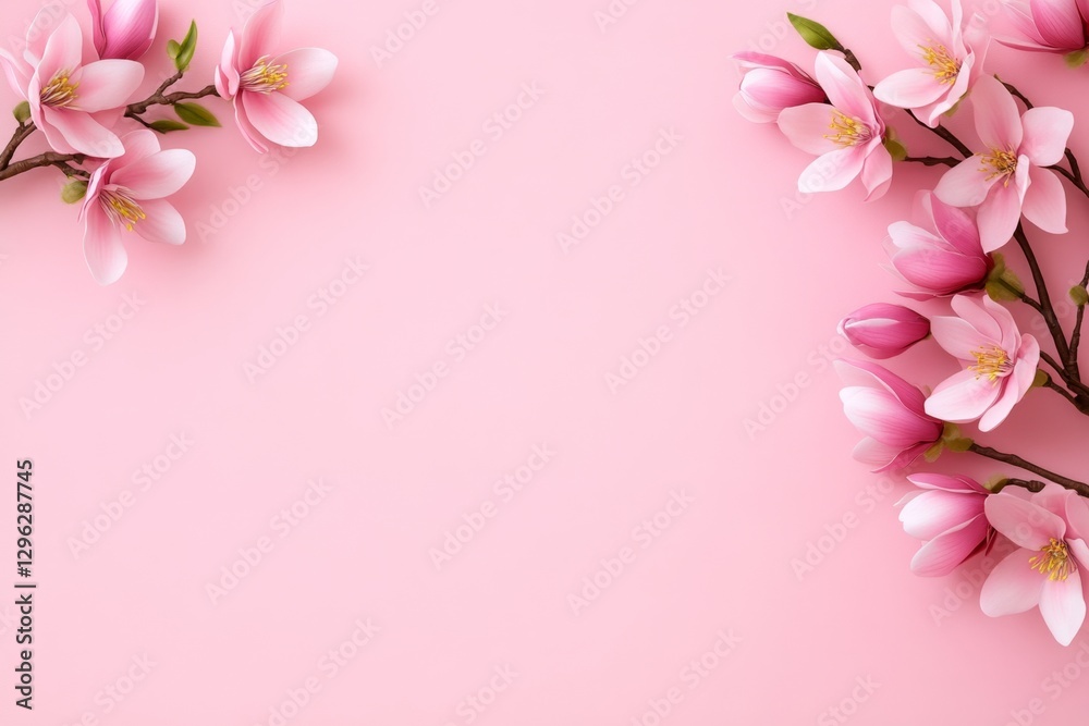 a 2D cartoon illustration of a blossoming magnolia tree, elegant and pink, white background a 2D cartoon illustration of a blossoming magnolia tree, elegant and pink, white background