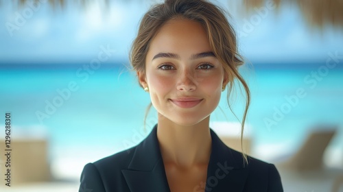 A female hotel manager in uniform in a resort in the Maldives