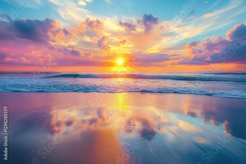 Sunrise at St Augustine Beach: Dawn with Sea Oats, Colorful Clouds, and Serene Water