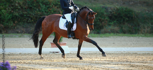 Horse, dressage horse during a test in the dressage arena.