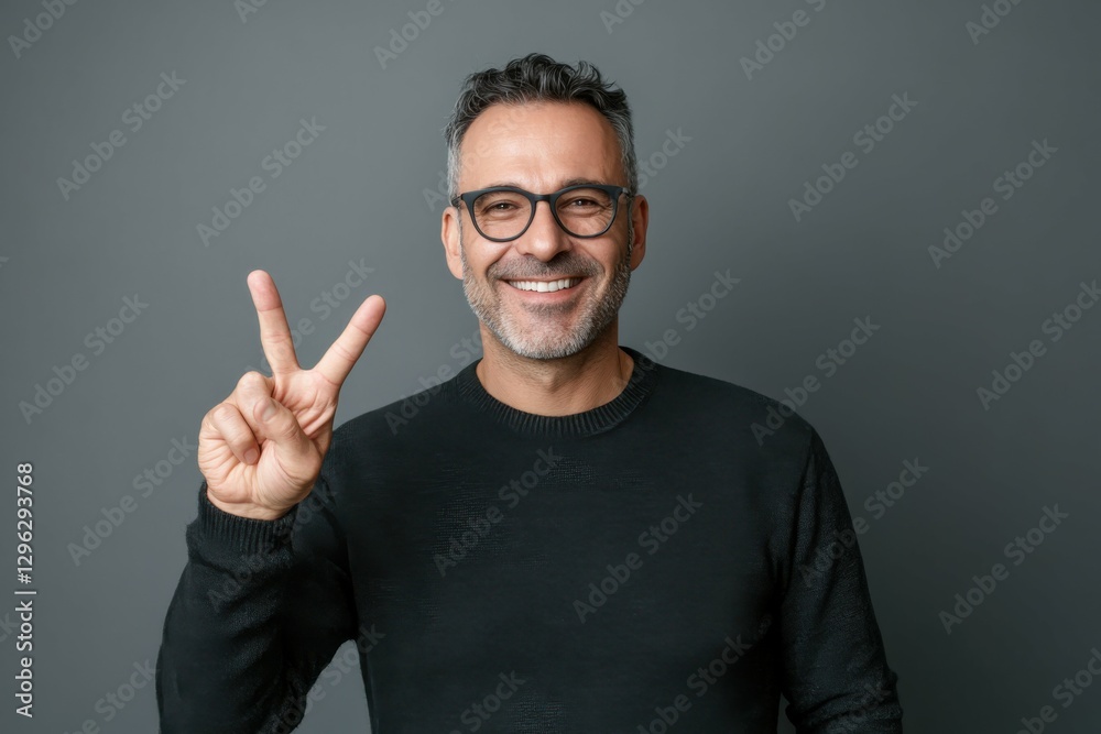 Twice. Confident Man Showing Number Two Gesture with Trendy Glasses Twice. Confident Man Showing Number Two Gesture with Trendy Glasses