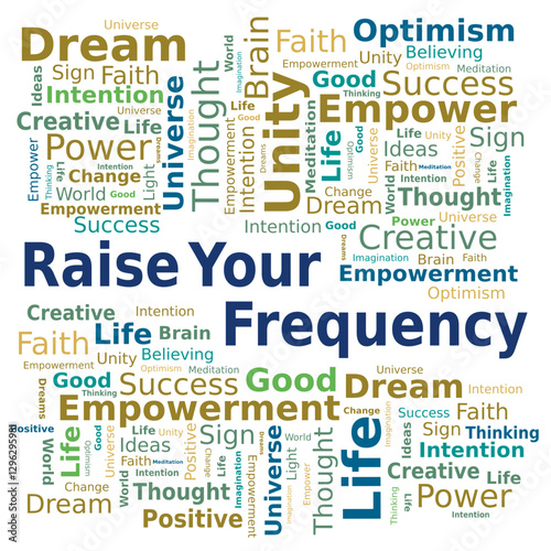 Nuage de Mots Expression Augmenter Votre Vibration en Anglais - Lettrage Multiples Couleurs - Vecteur
