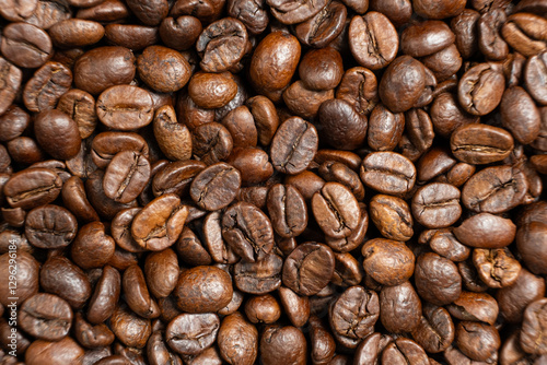 Caffeine-free decaf coffee beans close-up top view