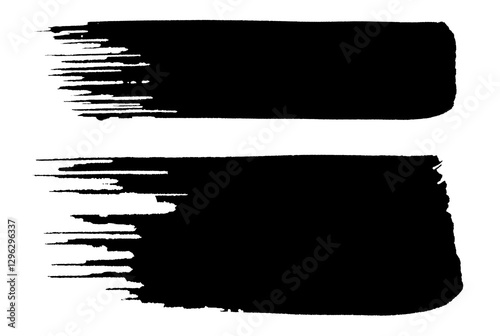 set of brush strokes with transparent background, brush strokes with black paint on white paper, artistic brush paint strokes