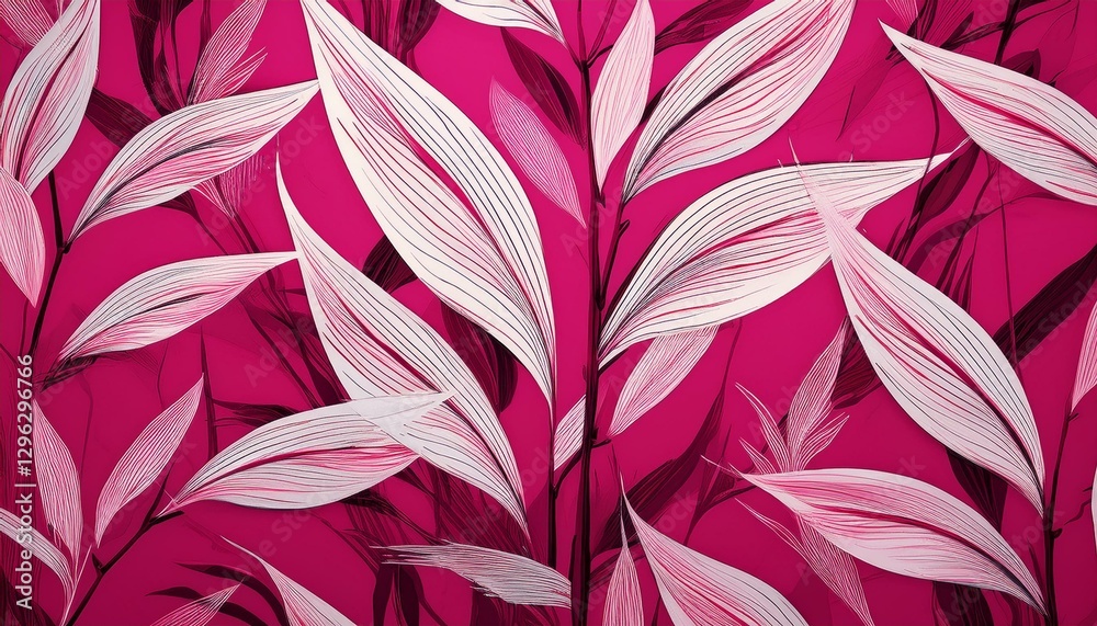 a bold magenta and white pattern featuring stylized bamboo leaves suitable for textile printing with a focus on simplicity and elegance a bold magenta and white pattern featuring stylized bamboo leaves suitable for textile printing with a focus on simplicity and elegance