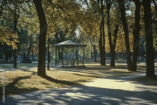 Vichy Park: Health Resort Walk with Gingham Shadows and Bandstand
