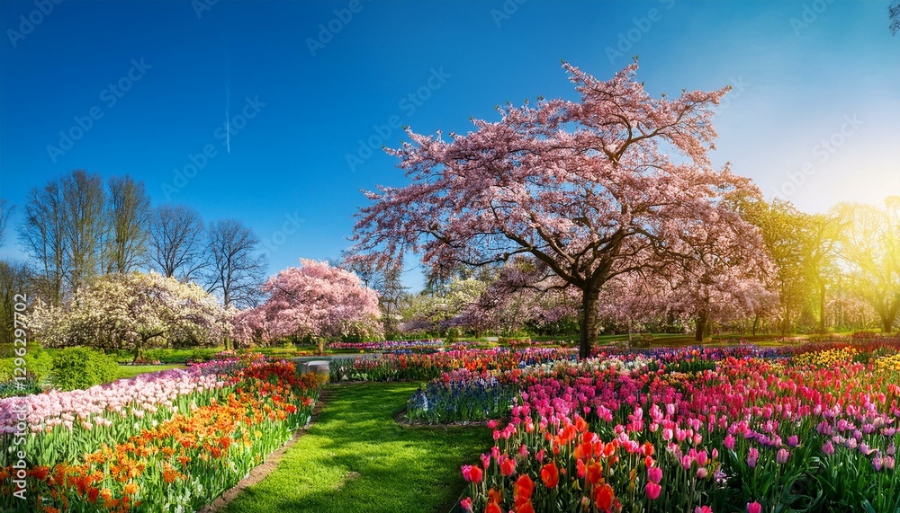 vibrant spring blossoms in nature s panoramic display of colorful flowers at peak blooming season vibrant spring blossoms in nature s panoramic display of colorful flowers at peak blooming season