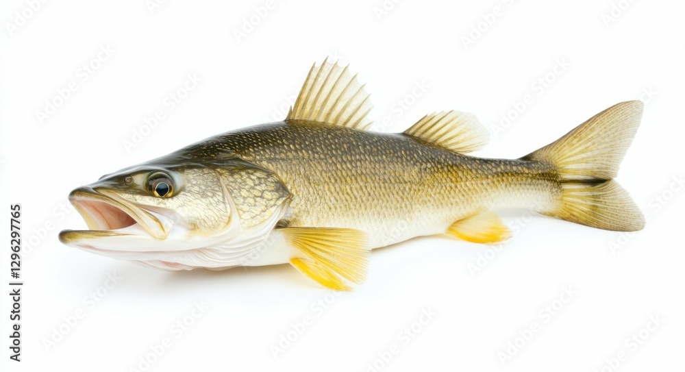 Walleye Fish Profile in Gold Color Isolated on White Background Walleye Fish Profile in Gold Color Isolated on White Background