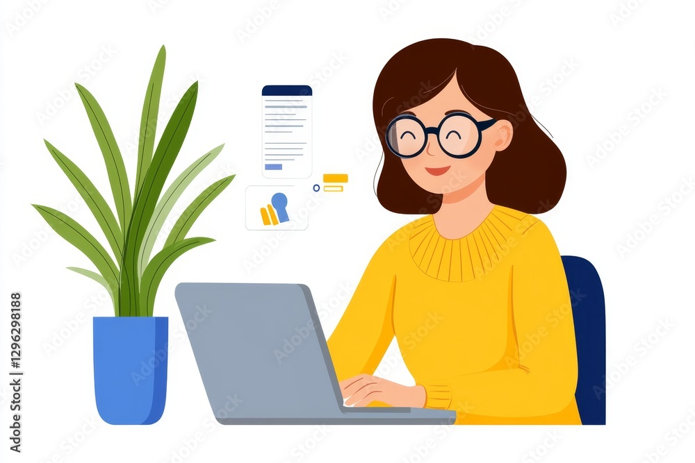 a 2D cartoon illustration of a person designing an app interface on a laptop, creative and techy, white background a 2D cartoon illustration of a person designing an app interface on a laptop, creative and techy, white background
