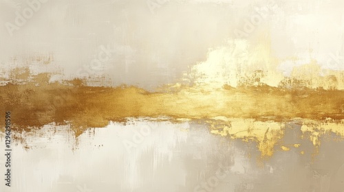 An abstract oil painting depicting a gold horizon and sky