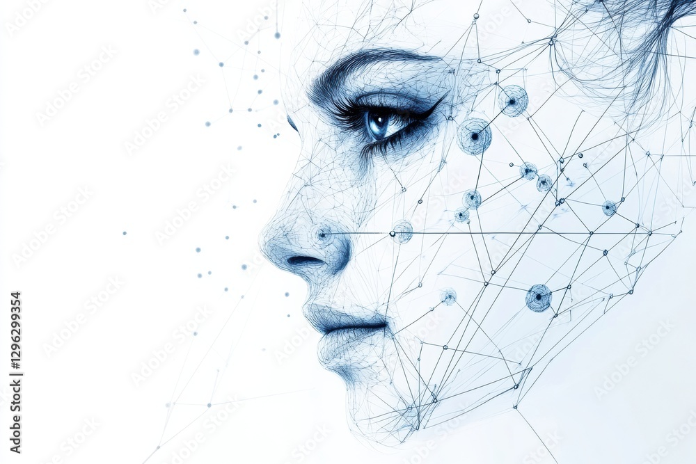 Obraz premium Medical illustration showing detailed Botox injection points on female face anatomy for aesthetic procedures. Generative AI