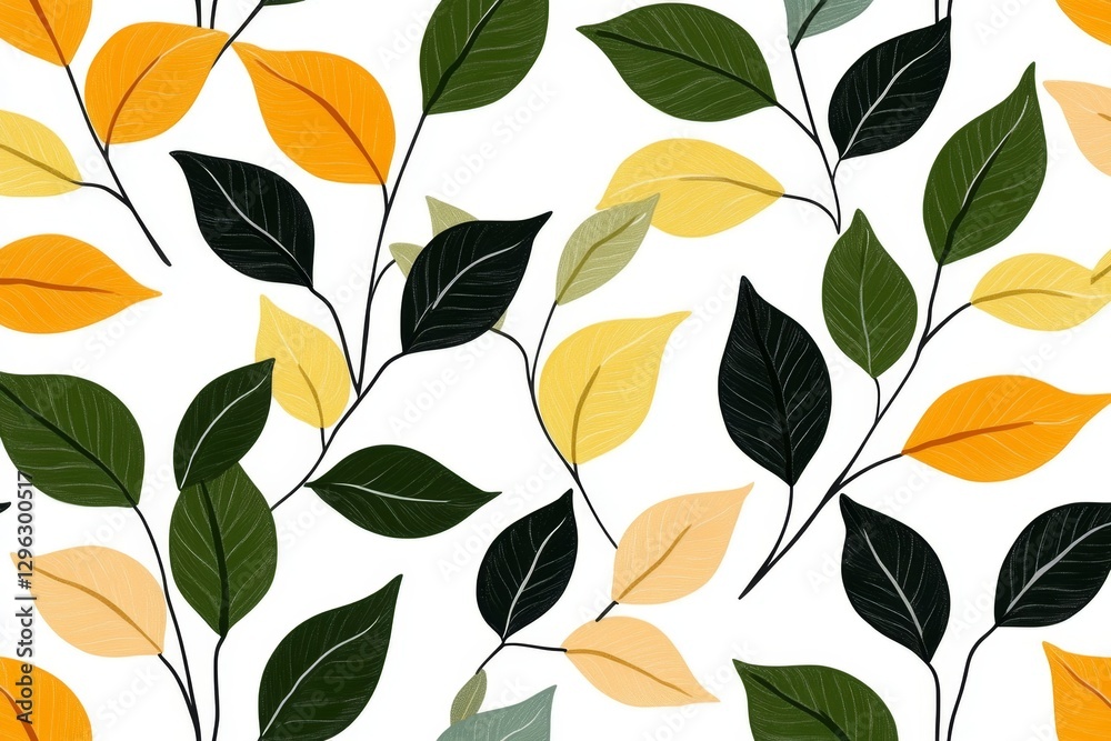 Black tea leaves floating in the air, a seamless pattern on a white background, simple and minimalist Black tea leaves floating in the air, a seamless pattern on a white background, simple and minimalist