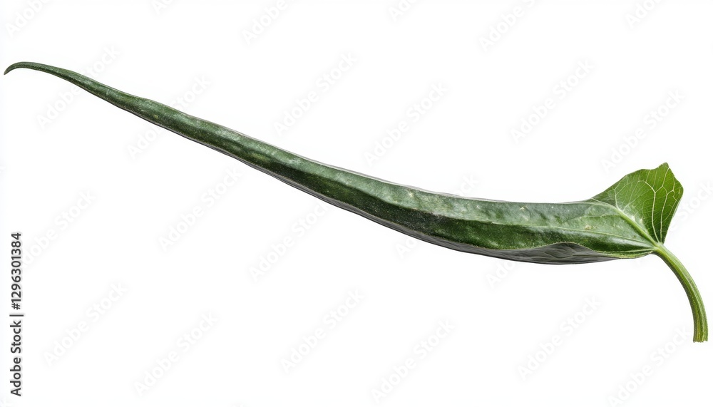 Fototapeta premium Long Green Leaf on White Background Isolated Botanical Element
