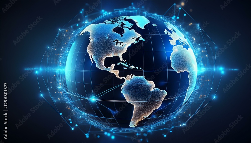 Fototapeta premium a sleek modern 3d globe with glowing blue pathways and data points symbolizing the internet cloud storage and global ai networks