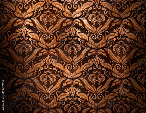 elegant brown and copper damask pattern on a dark background