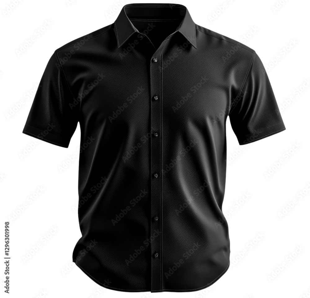 Black short sleeve shirt with classic collar and button up design, perfect for casual or formal occasions Black short sleeve shirt with classic collar and button up design, perfect for casual or formal occasions