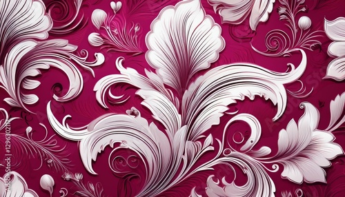 a seamless pattern of white floral design on a magenta background with an elegant and luxurious style