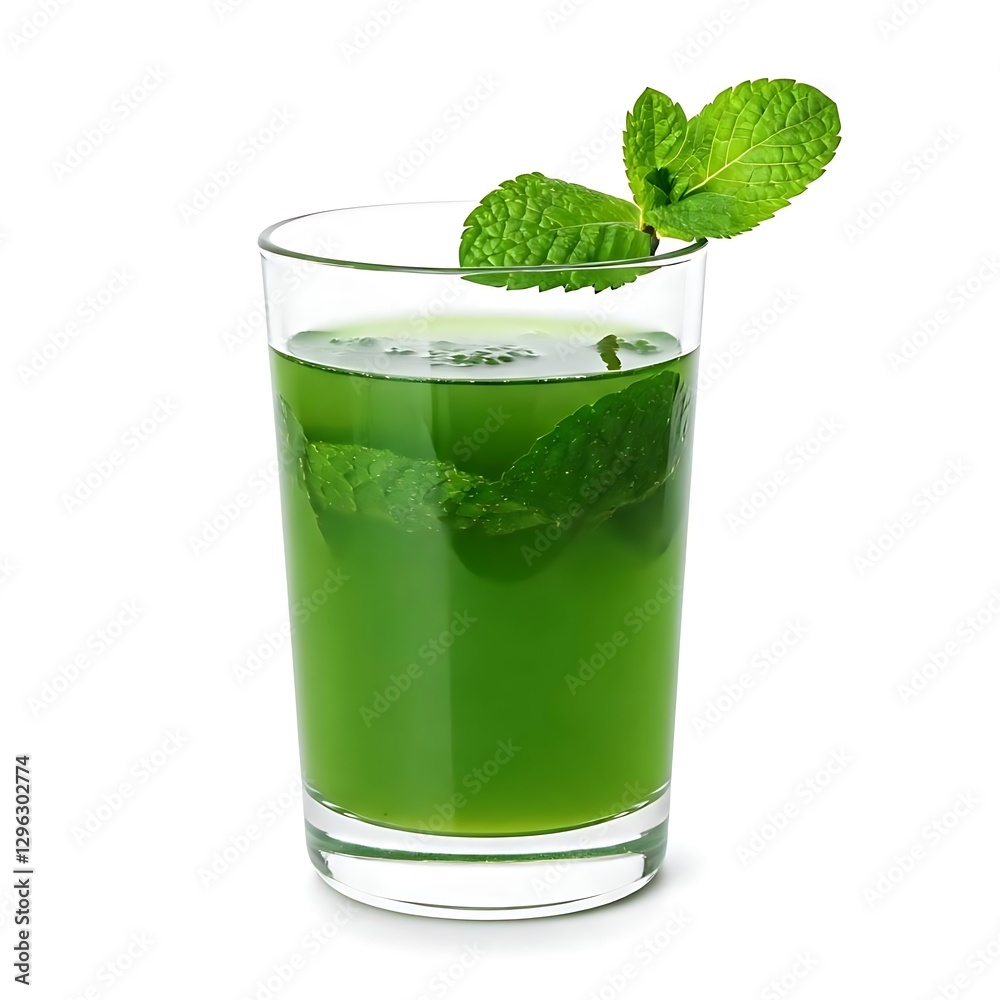 Mint juice with mint leaf isolated of glass image of white background. Mint juice with mint leaf isolated of glass image of white background.