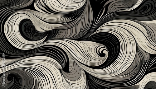 a pattern of swirling black and white lines creating an abstract design