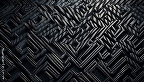 a complex black maze pattern on a dark background
