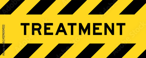 Yellow and black color with line striped label banner with word treatment