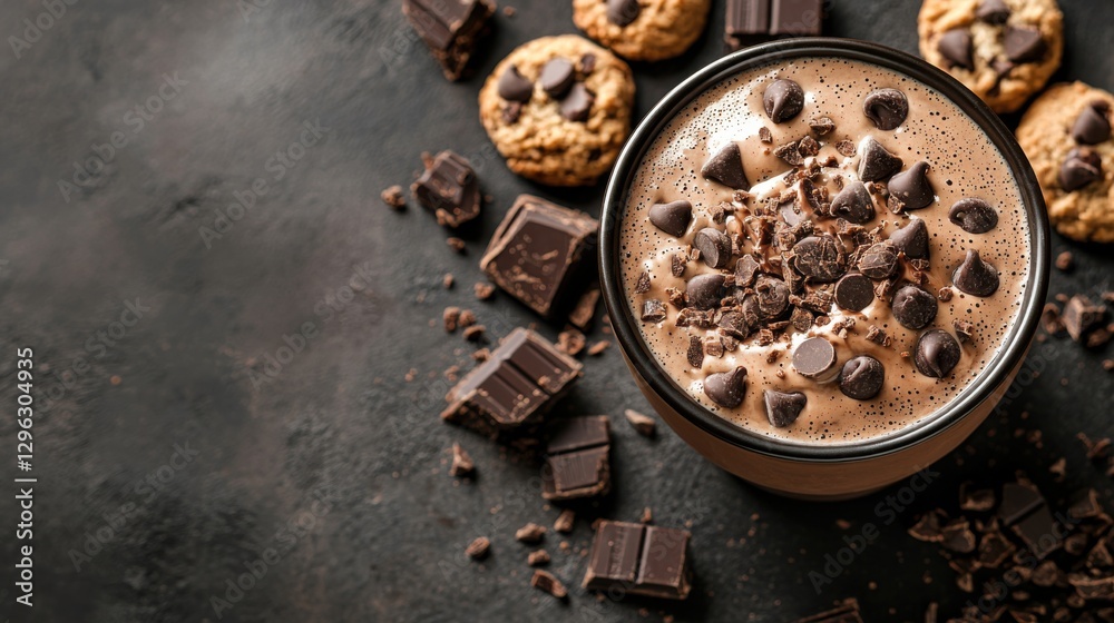 Delicious Chocolate Drink with Cookies and Dark Chocolate Pieces Delicious Chocolate Drink with Cookies and Dark Chocolate Pieces