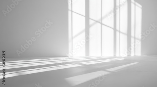 A stark white wall, its surface bathed in soft, ethereal light streaks, cast long, dancing shadows that hinted at the depth of space beyond the frame.