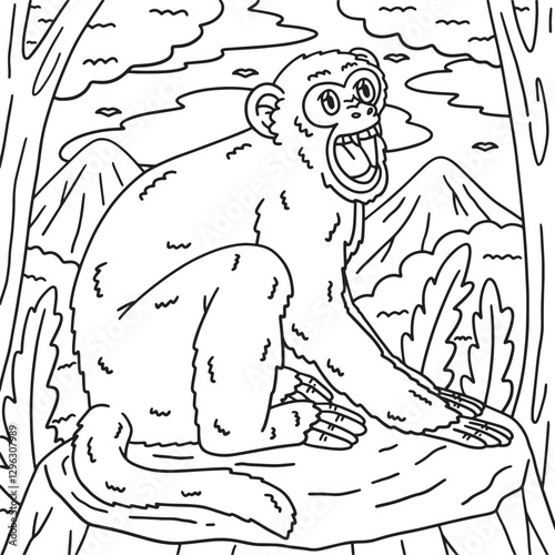 Rhesus Macaque Monkey Coloring Page for Kids 