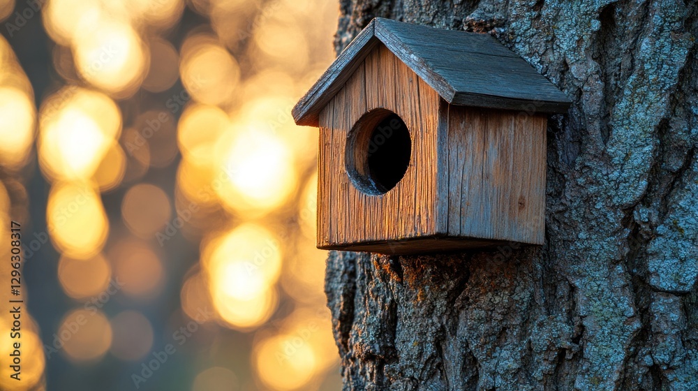 Sunset birdhouse tree nature wildlife habitat Sunset birdhouse tree nature wildlife habitat