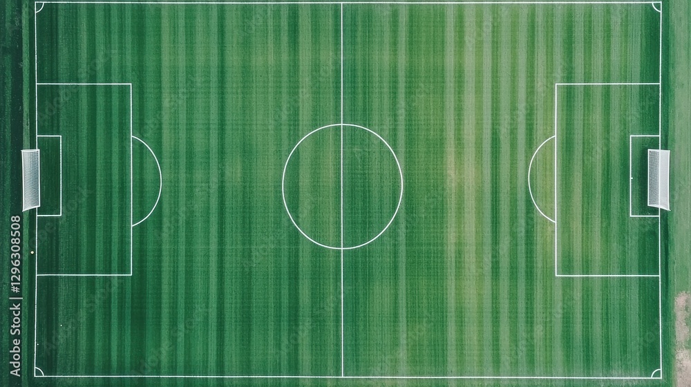Aerial View of a Freshly Mowed Soccer Field with Clear Markings Aerial View of a Freshly Mowed Soccer Field with Clear Markings