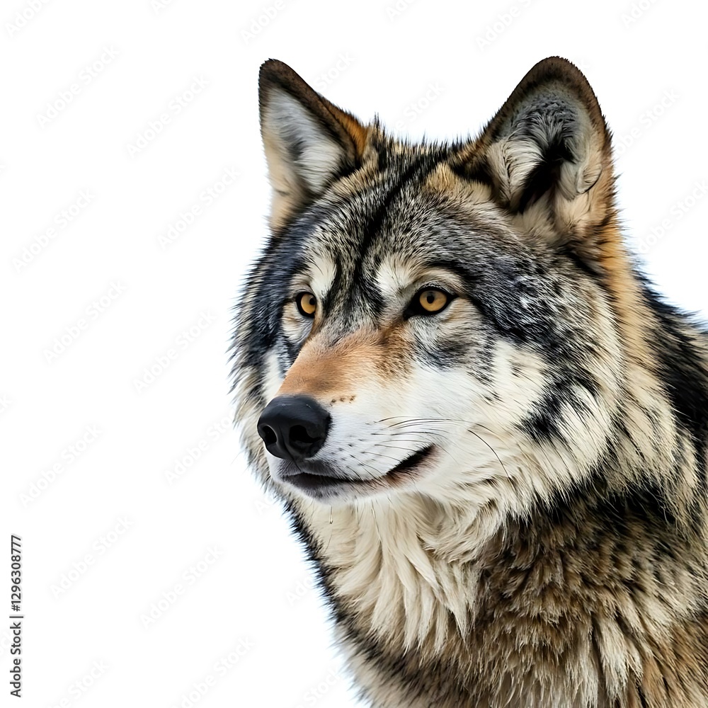 Fototapeta premium Wolf isolated on white front view image.