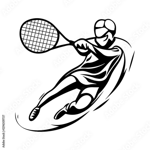 Tennis Silhouette Clipart – Black & White Sports Vector
