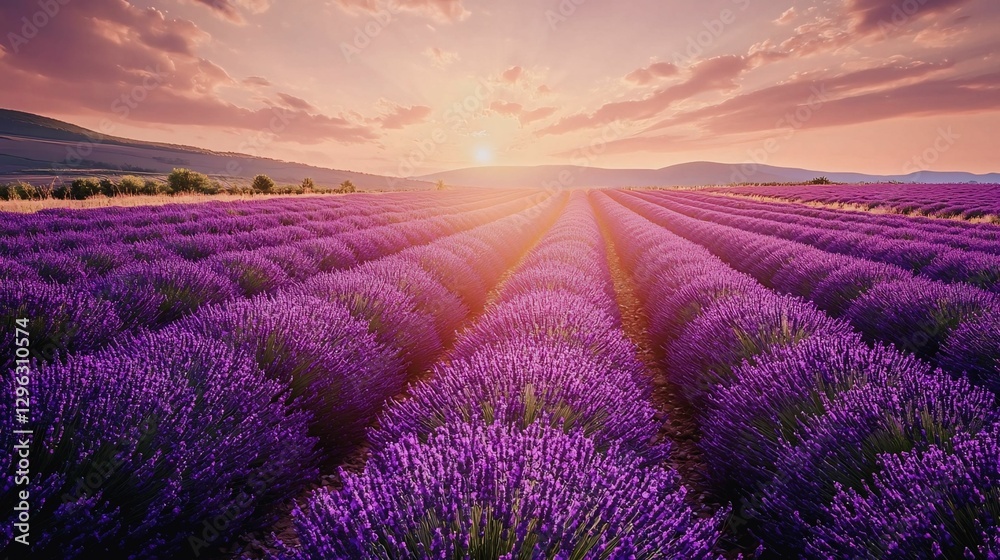Fototapeta premium Serene Lavender Fields at Sunrise