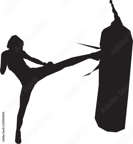 boxer hitting punching bag silhouette vector