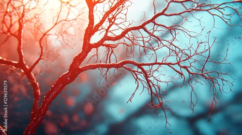 A 3D arteriogram displaying the full vascular system, highlighting contrast dye as it travels through each artery from the head down to the toes photo