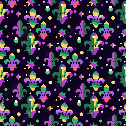 Mardi Gras Carnival, masquerade seamless pattern holidayy template design Vector carnaval texture