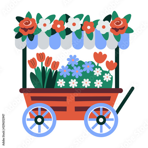 A flat style illustration of flower cart