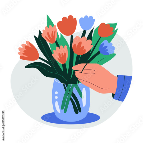 Flat illustration depicting tulip arrangement