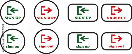 Login and logout icon set Set of sign out, Sign in vector vector collection. Open and close door symbol. Black exit and enter arrow, trendy flat style isolated on transparent background.