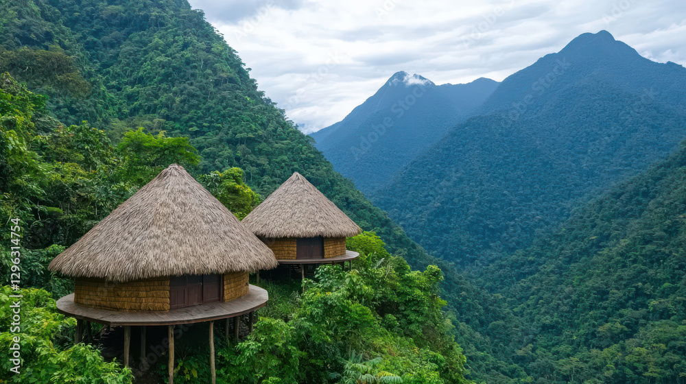 Eco friendly huts in lush green mountains with scenic views Eco friendly huts in lush green mountains with scenic views