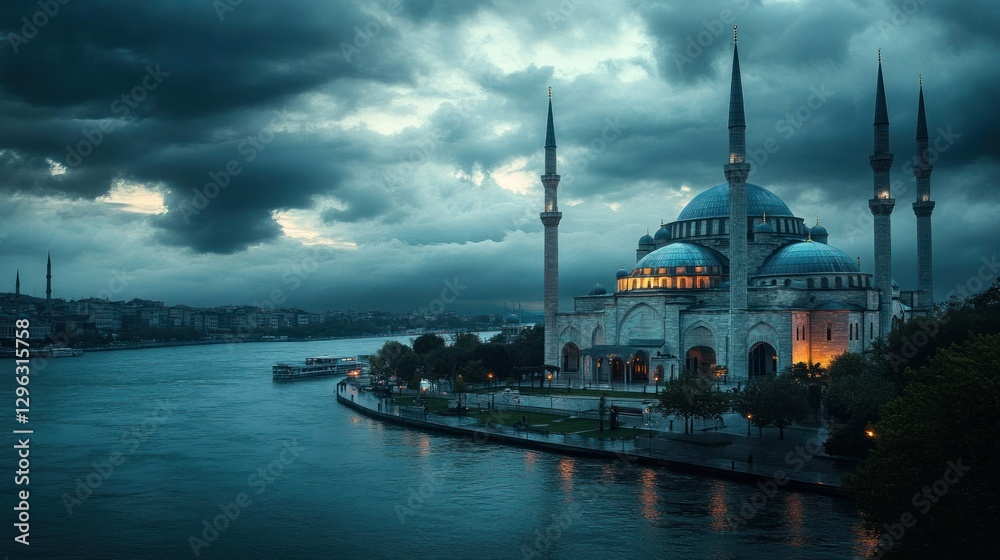 Naklejka premium Majestic Mosque by the Bosphorus at Dusk