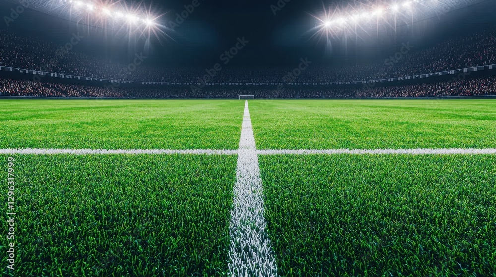 Obraz premium Lush Green Soccer Field Under Stadium Lights at Nighttime Game