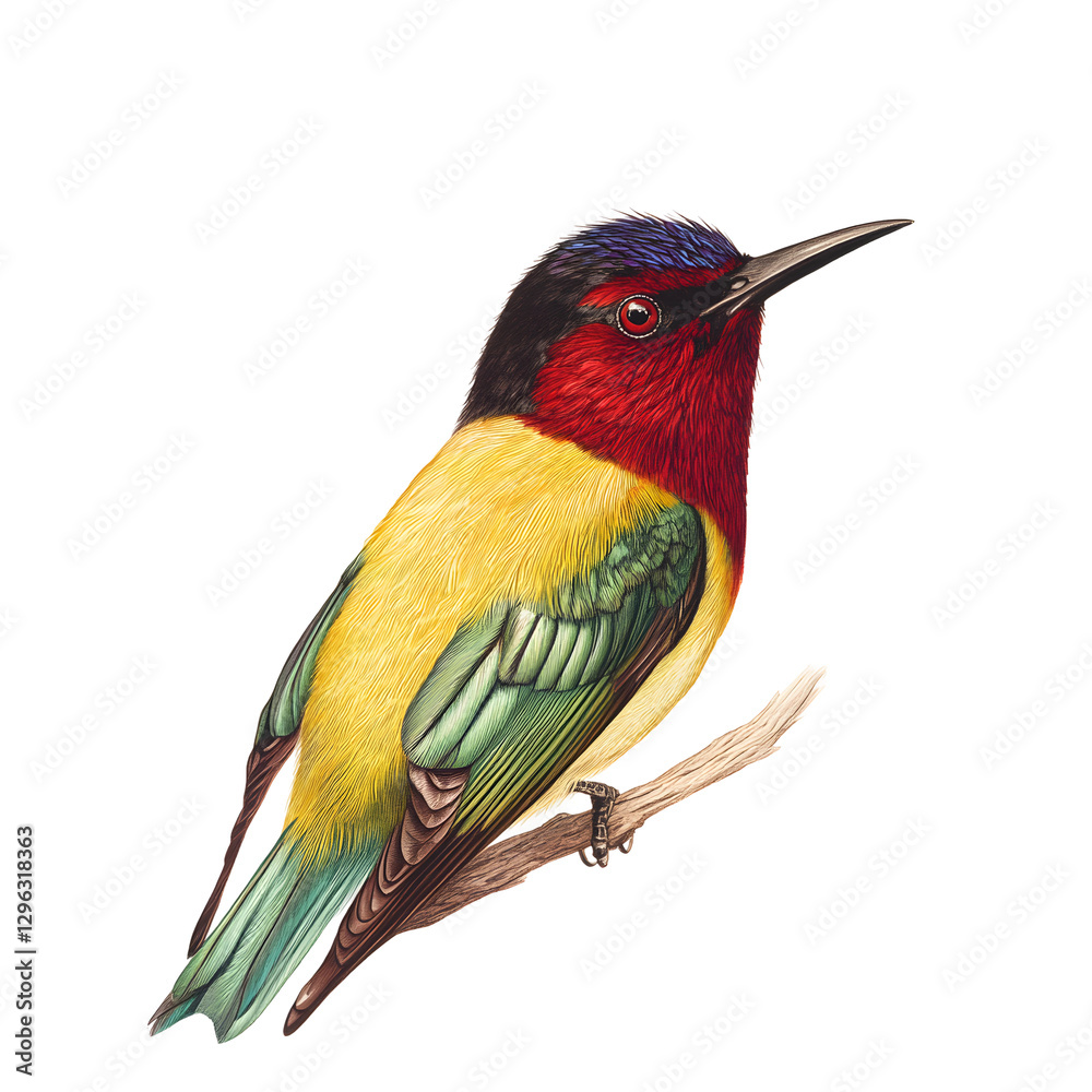 Fototapeta premium Splendid Sunbird with a Mix of Gold, Red, and Green
