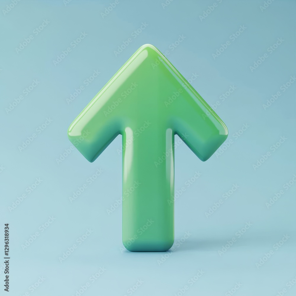 Modern 3D Rendered Green Arrow Icon on Clean Background Modern 3D Rendered Green Arrow Icon on Clean Background