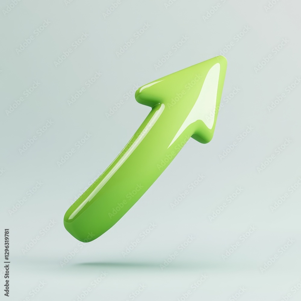 Playful 3D Green Arrow Icon Floating in Mid Air with Rounded Edges Playful 3D Green Arrow Icon Floating in Mid Air with Rounded Edges