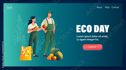 man woman farmers sellers offering fruits and vegetables organic natural food eco local grown products