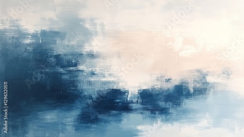 An abstract painted landscape depicting clouds and water reflections
